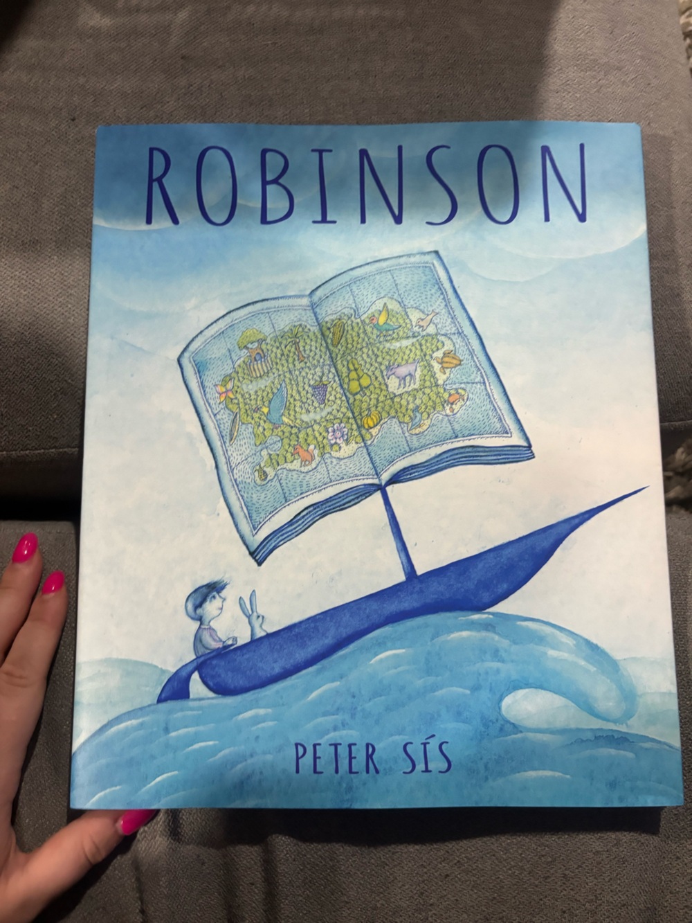 Peter Sis Illustrated Book Page Art Print - Blue Gradient Text Panel